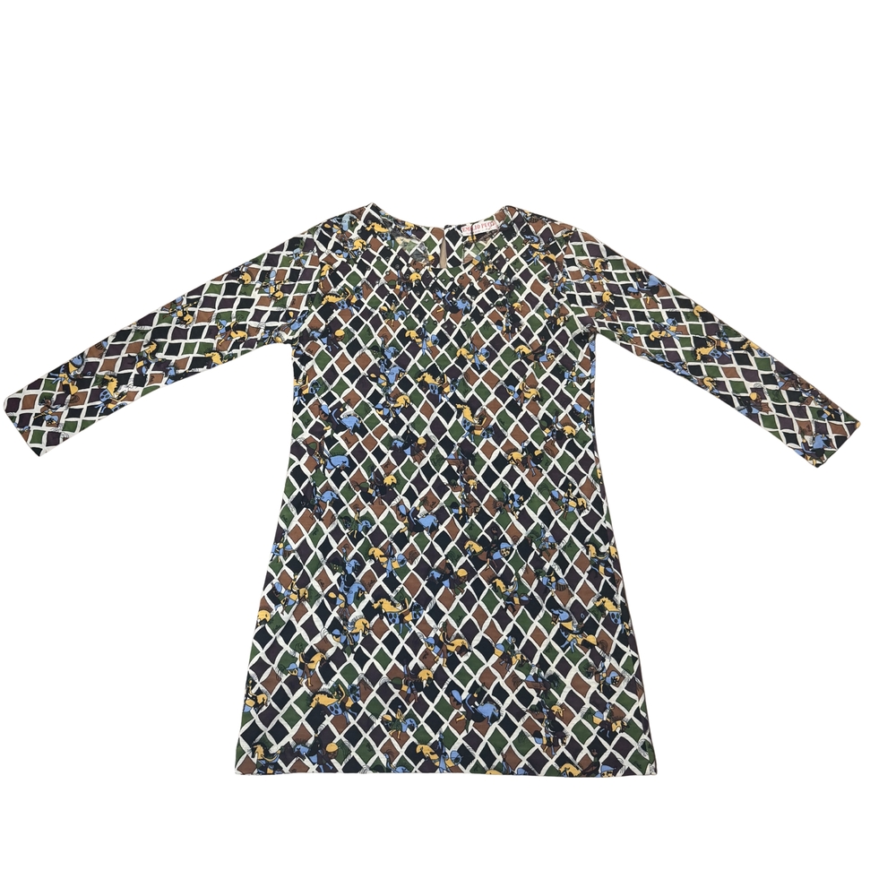 Emilio Pucci Vintage Horse Argyle Patterned Long Sleeve Grommet Dress